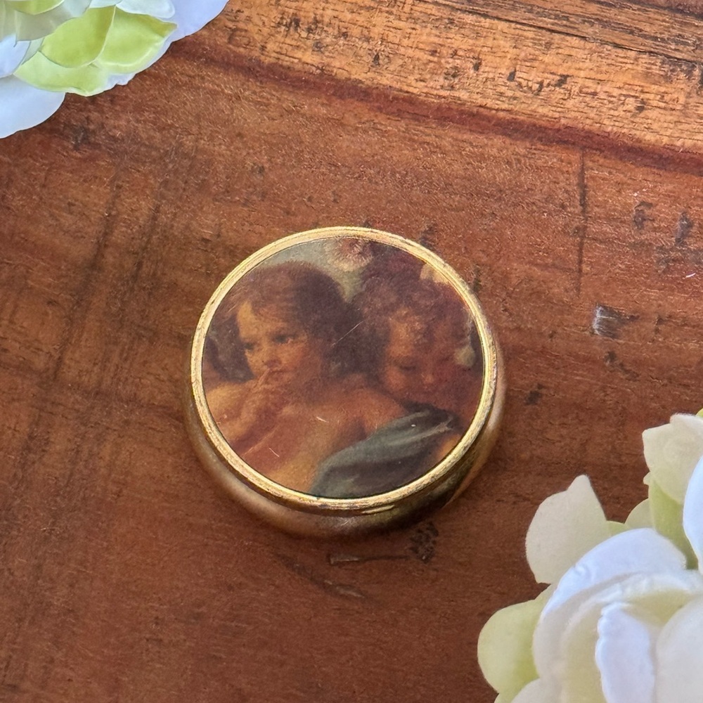 Vintage Victorian Style Pill Box - Angel Cherub Round Trinket Box
